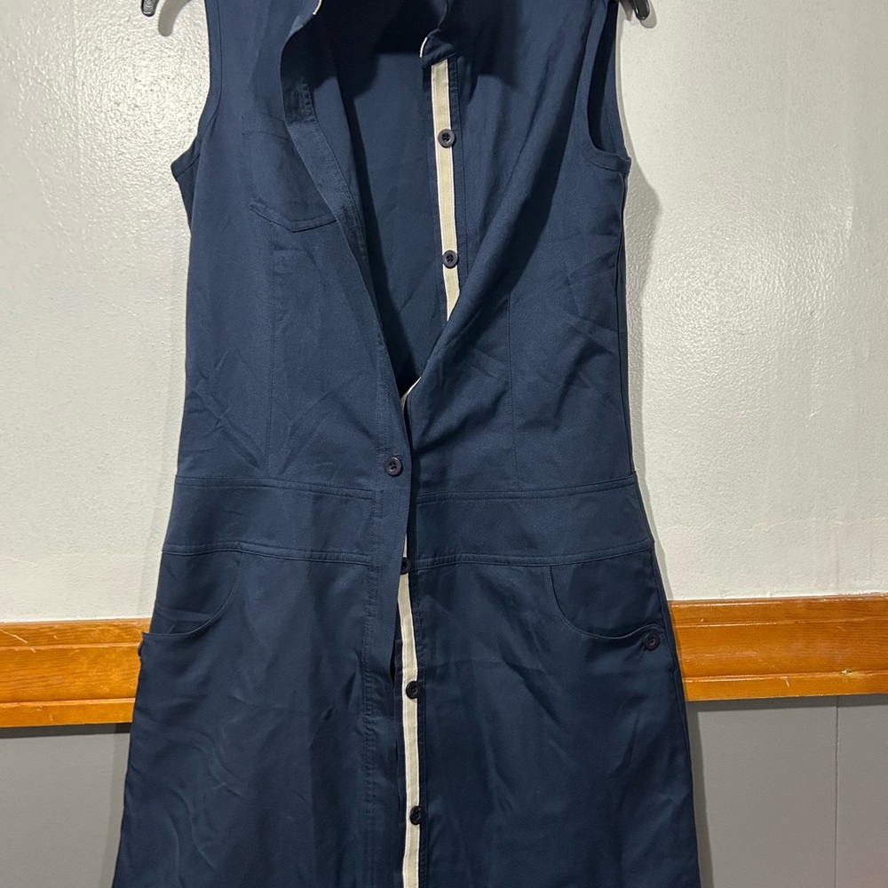 Navy Button-Front Sleeveless Midi Dress